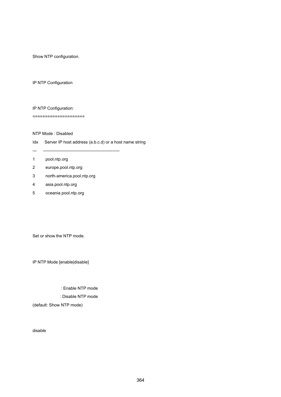 Ip ntp configuration, Ip ntp mode | PLANET WGSW-20160HP User Manual | Page 364 / 555