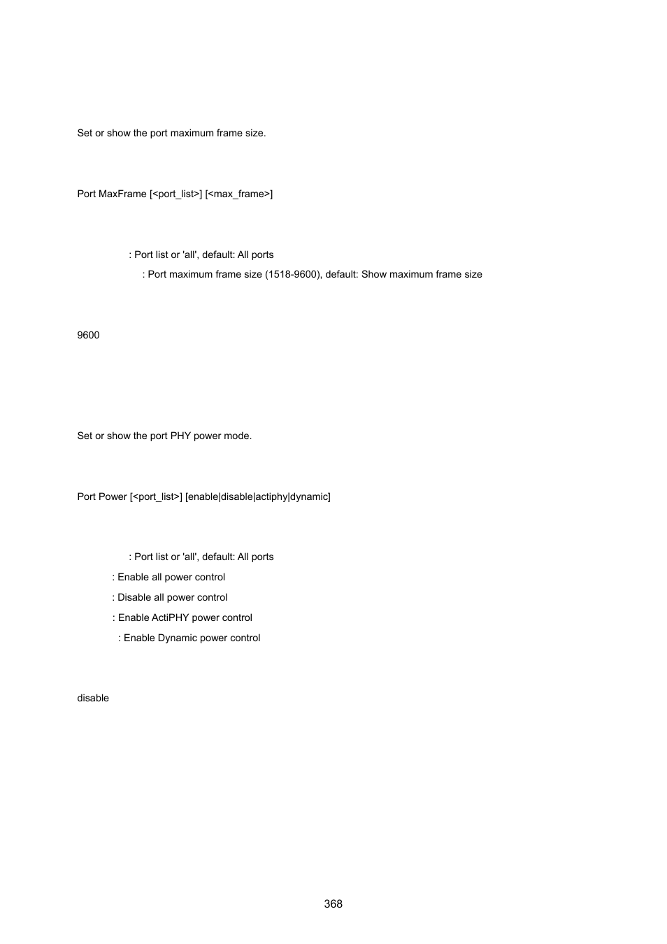 Port maximum frame, Port power | PLANET WGSW-20160HP User Manual | Page 368 / 555