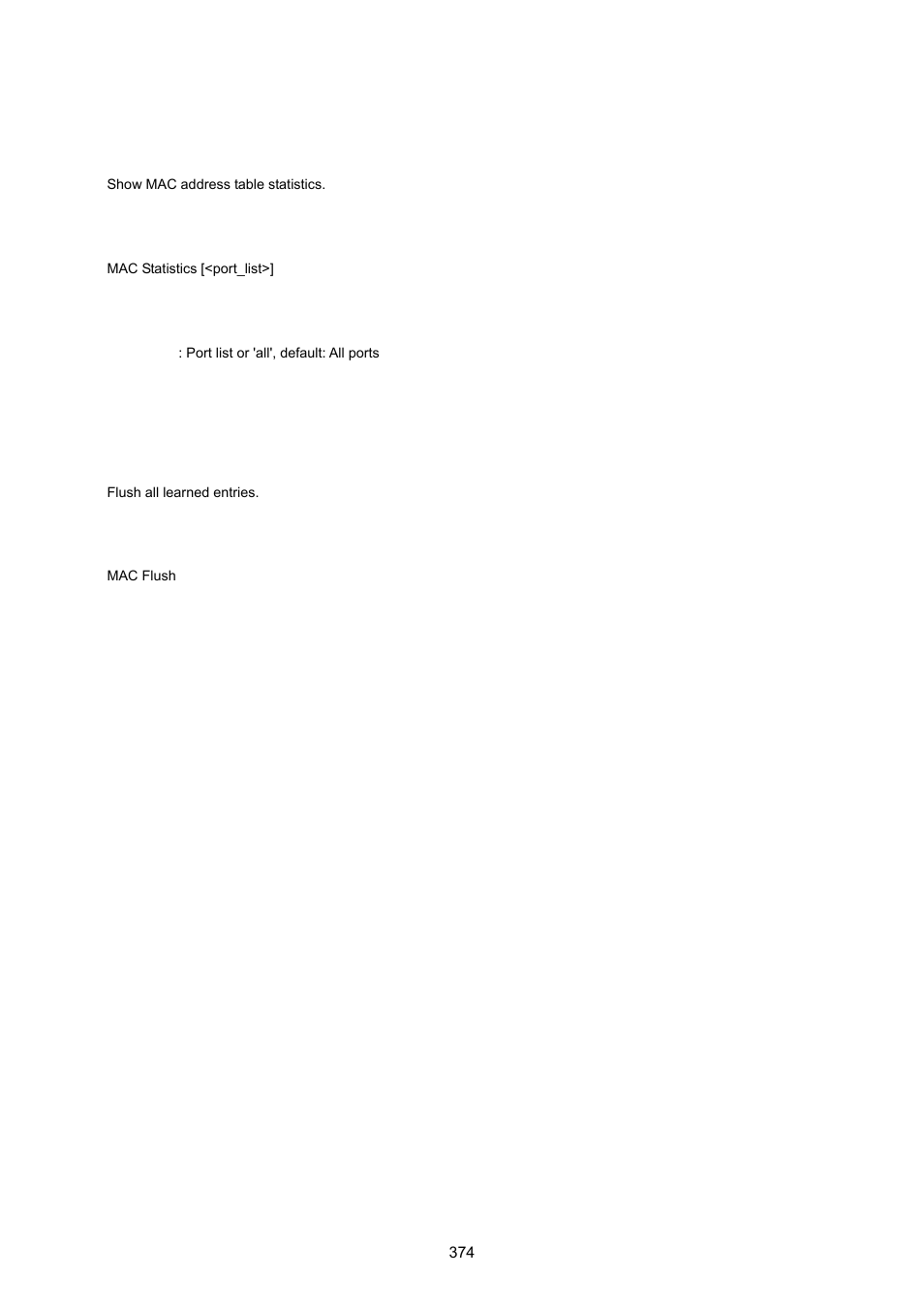 Mac statistics, Mac flush | PLANET WGSW-20160HP User Manual | Page 374 / 555