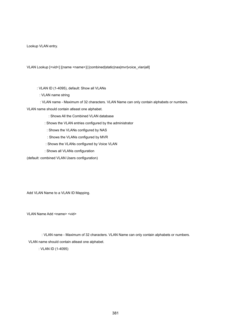 Vlan lookup, Vlan name add | PLANET WGSW-20160HP User Manual | Page 381 / 555