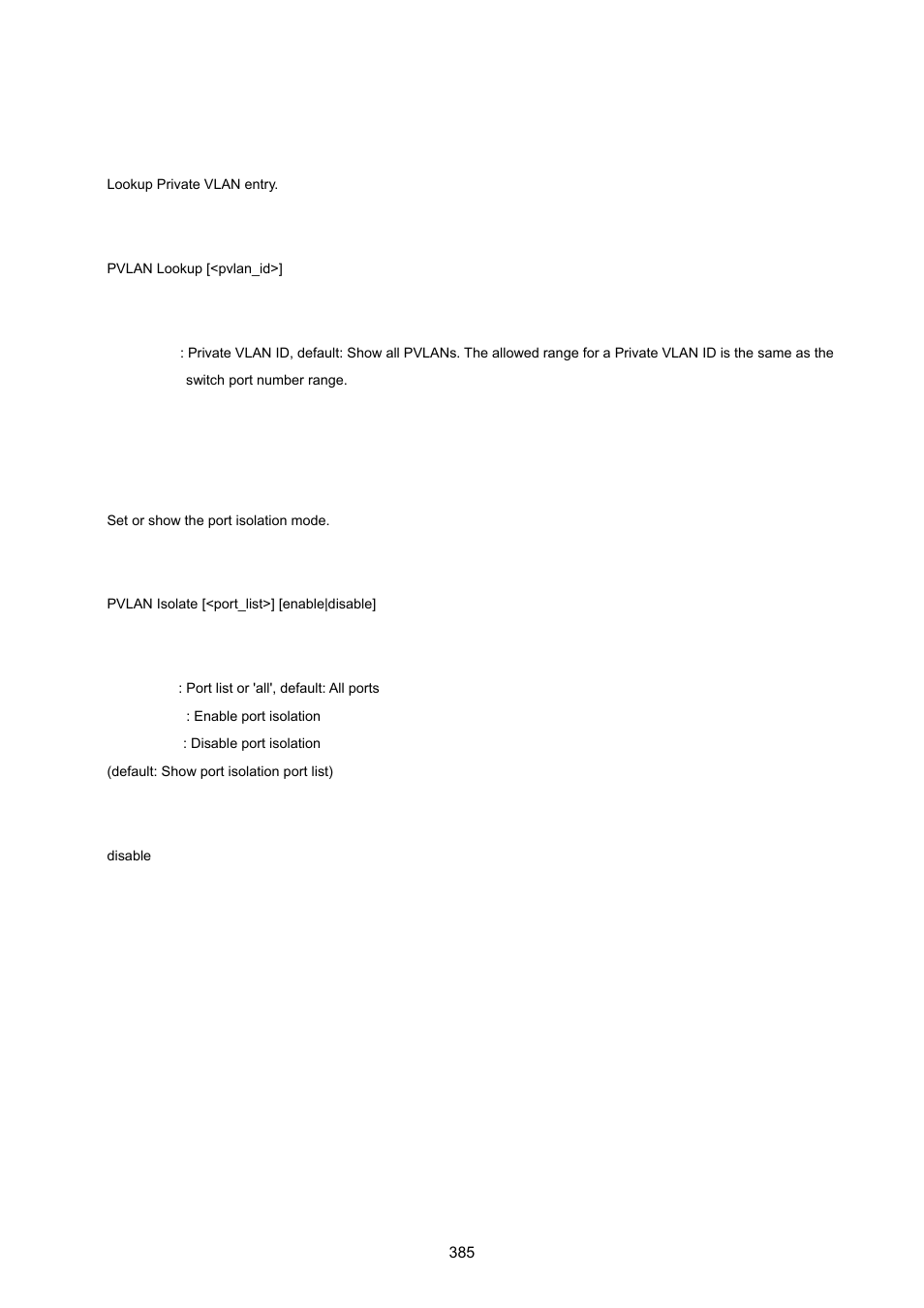 Pvlan lookup, Pvlan isolate | PLANET WGSW-20160HP User Manual | Page 385 / 555