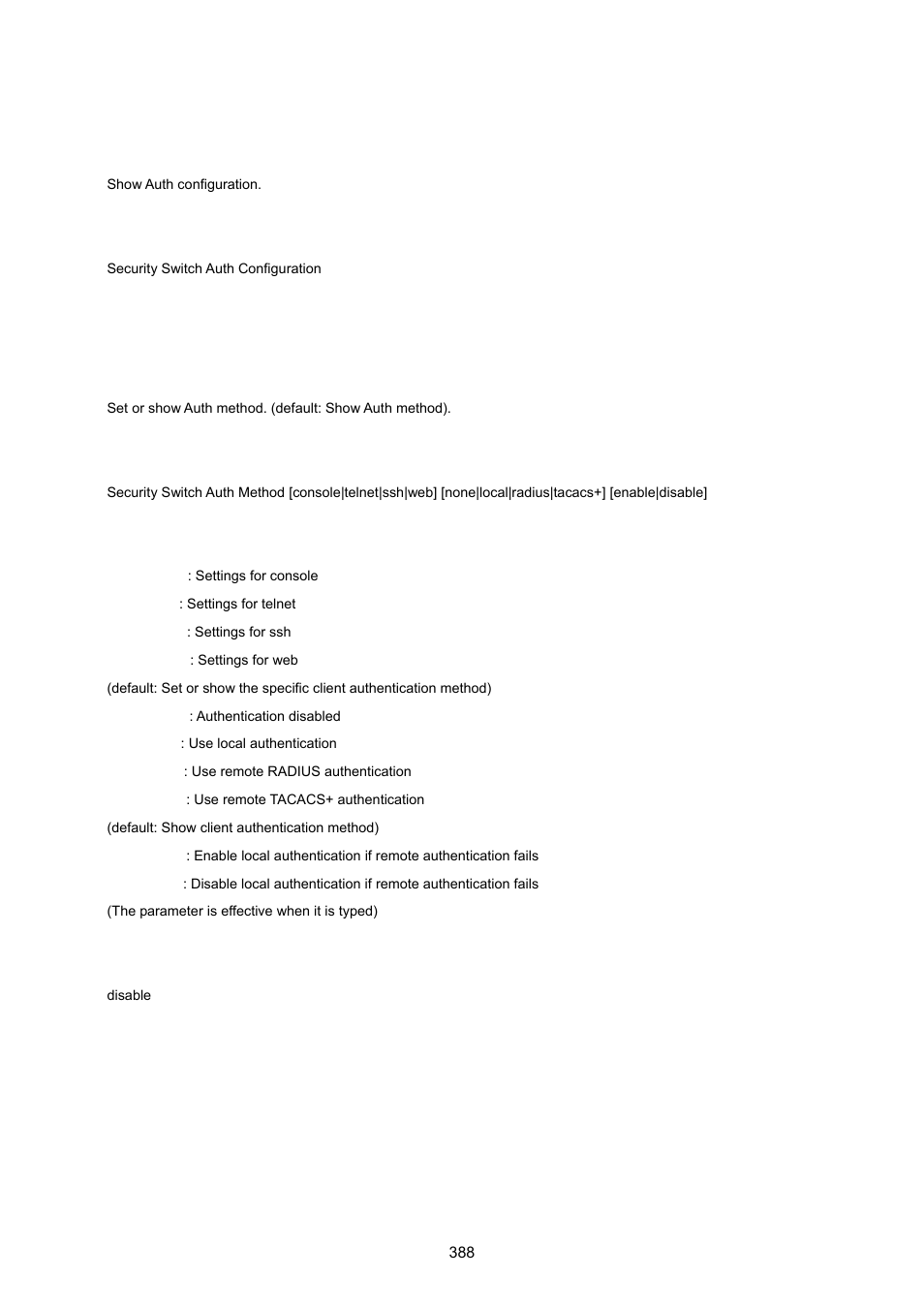 Security switch authentication configuration, Security switch authentication method | PLANET WGSW-20160HP User Manual | Page 388 / 555