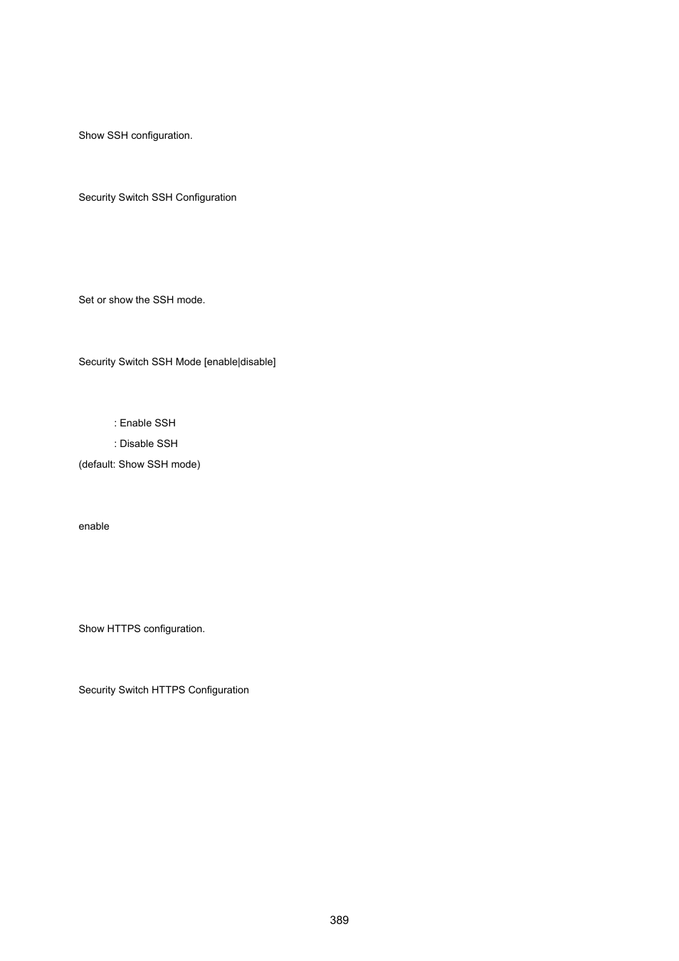 Security switch ssh configuration, Security switch ssh mode, Security switch https configuration | PLANET WGSW-20160HP User Manual | Page 389 / 555