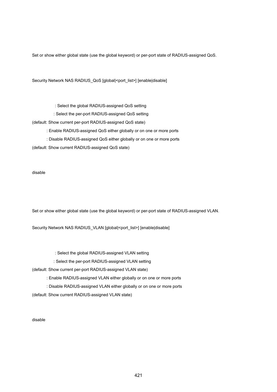 Security network nas radius_qos, Security network nas radius_vlan | PLANET WGSW-20160HP User Manual | Page 421 / 555