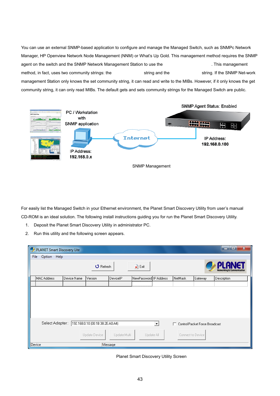 5 snmp-based network management, 6 planet smart discovery utility | PLANET WGSW-20160HP User Manual | Page 43 / 555