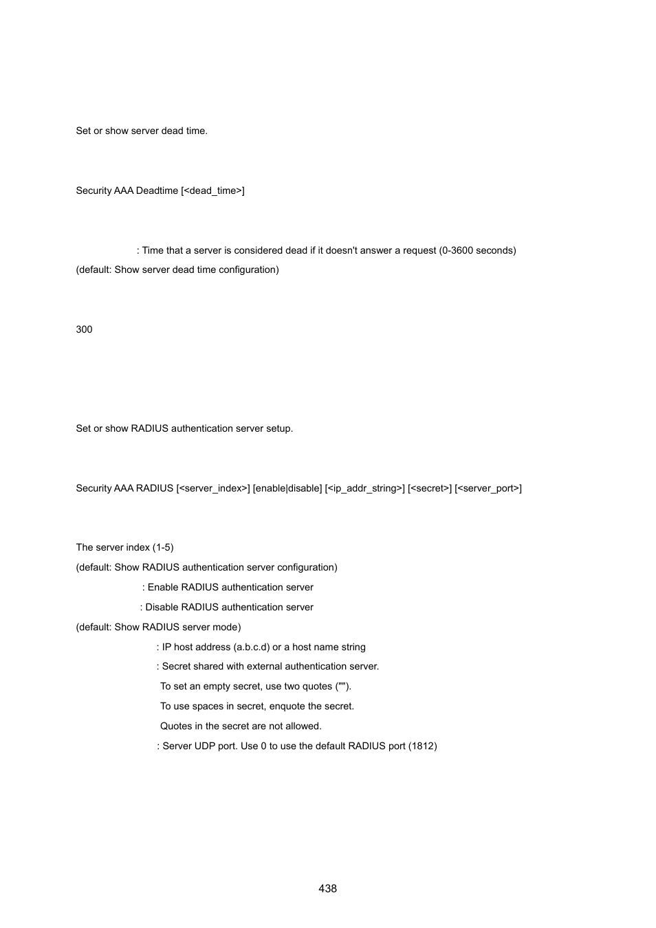 Security aaa deadtime, Security aaa radius | PLANET WGSW-20160HP User Manual | Page 438 / 555