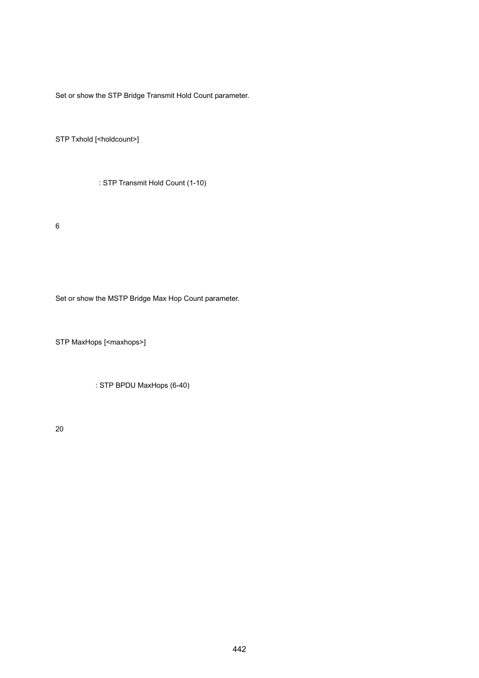 Stp tx hold, Stp maxhops | PLANET WGSW-20160HP User Manual | Page 442 / 555