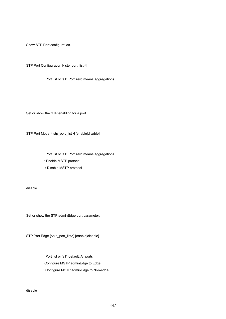 Stp port configuration, Stp port mode, Stp port edge | PLANET WGSW-20160HP User Manual | Page 447 / 555