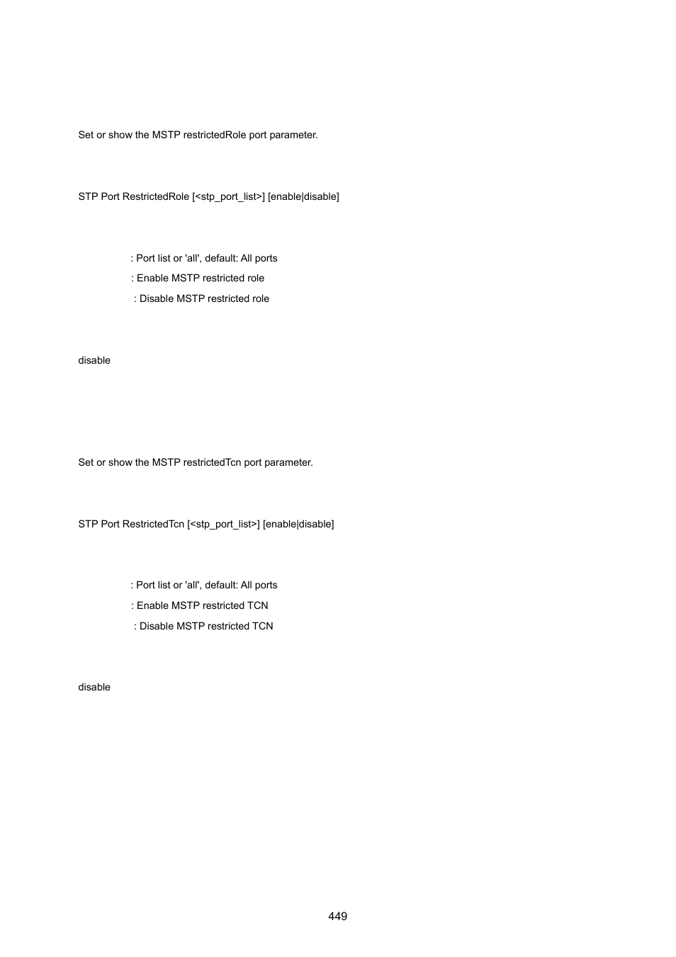 Stp port restrictedrole, Stp port restrictedtcn | PLANET WGSW-20160HP User Manual | Page 449 / 555