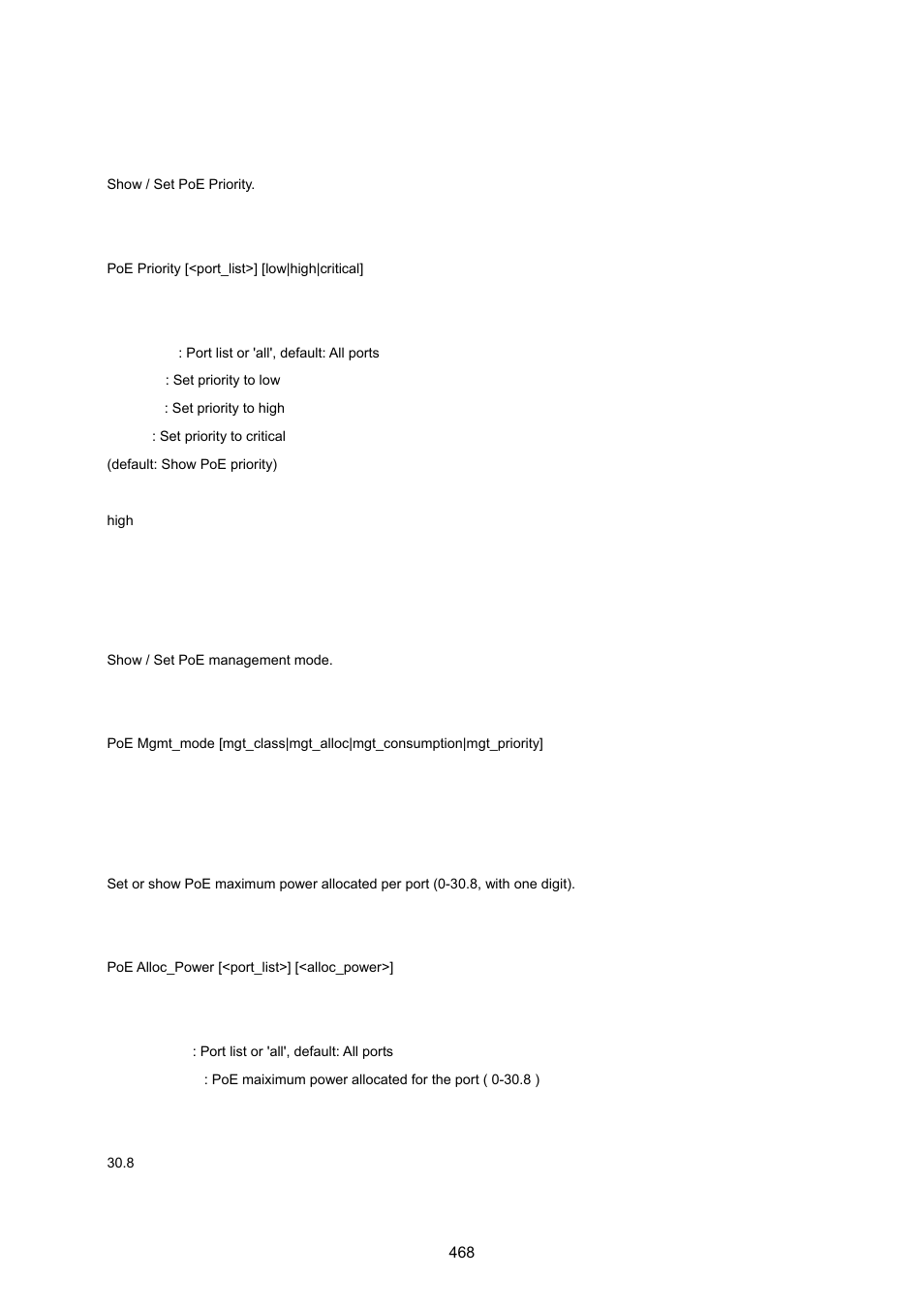 Poe priority, Poe mamagement mode, Poe allocated power | PLANET WGSW-20160HP User Manual | Page 468 / 555