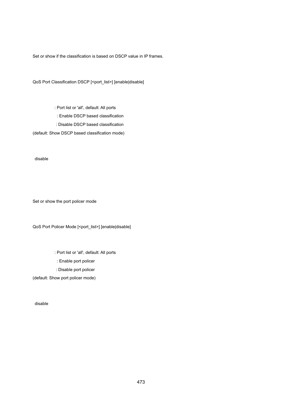 Qos port classification dscp, Qos port policer mode | PLANET WGSW-20160HP User Manual | Page 473 / 555