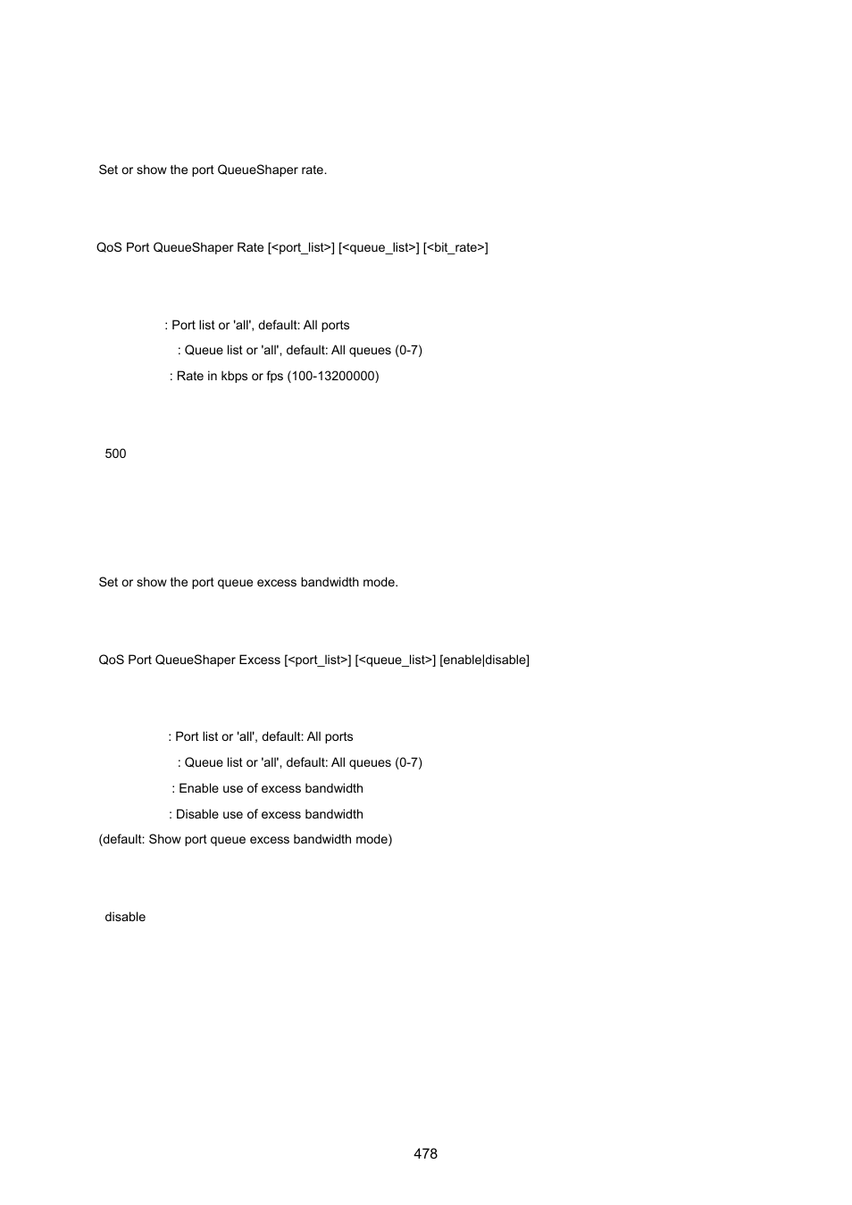 Qos port queueshaper rate, Qos port queueshaper excess | PLANET WGSW-20160HP User Manual | Page 478 / 555