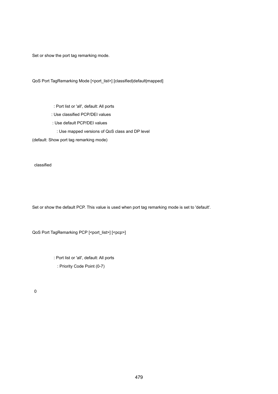 Qos port tagremarking mode, Qos port tagremarking pcp | PLANET WGSW-20160HP User Manual | Page 479 / 555
