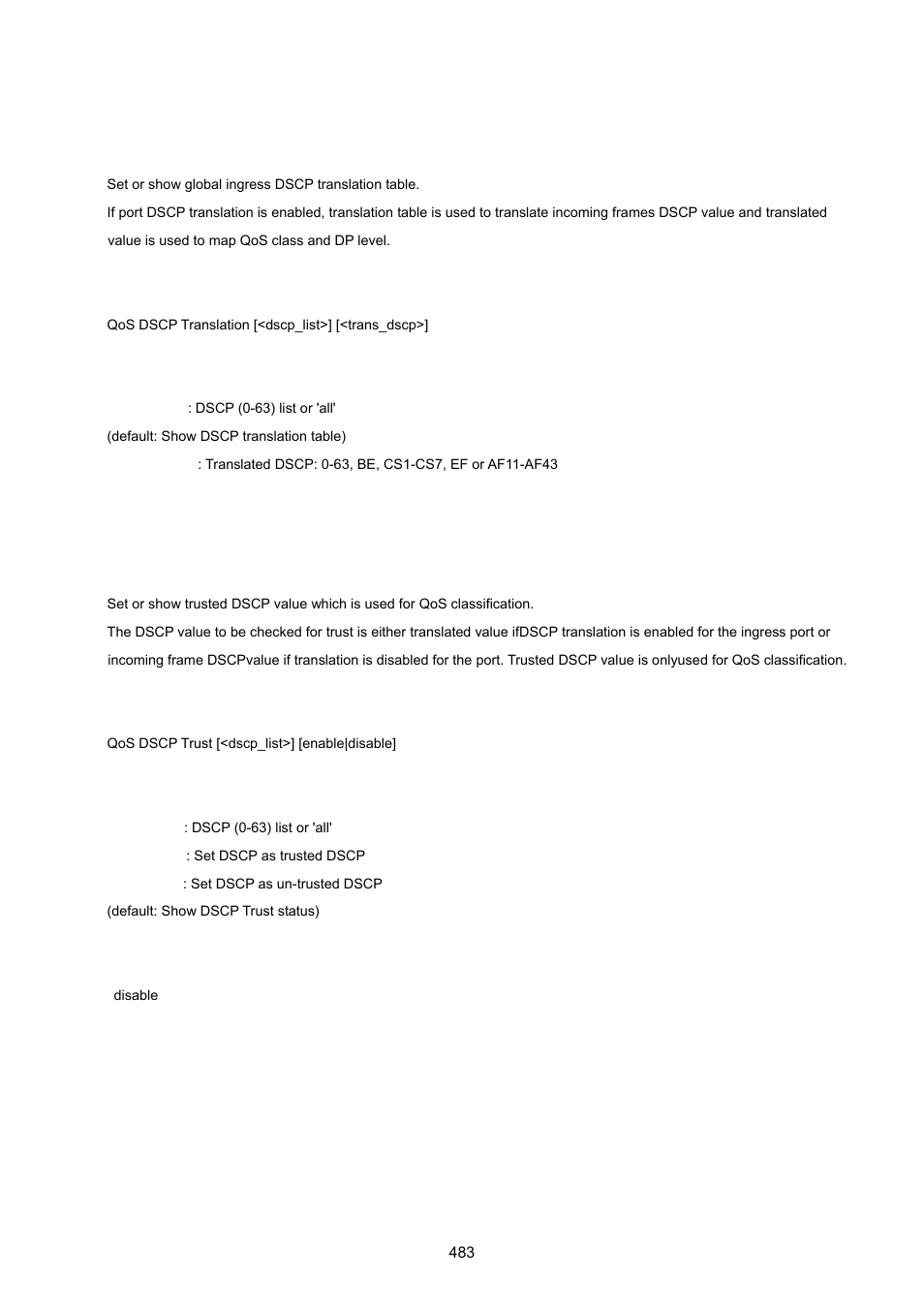 Qos dscp translation, Qos dscp trust | PLANET WGSW-20160HP User Manual | Page 483 / 555