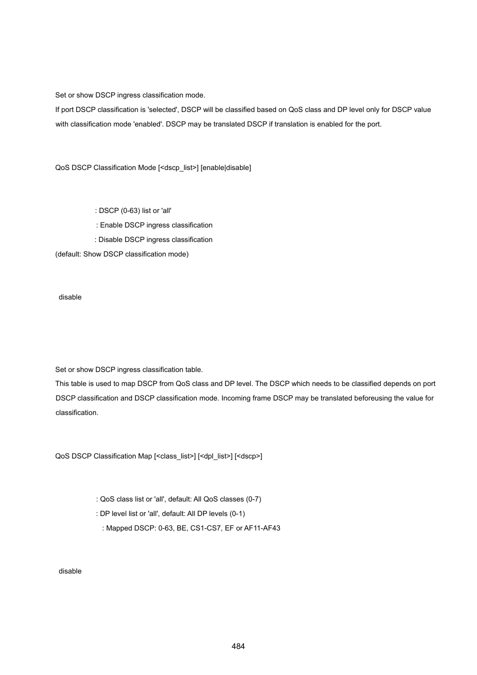 Qos dscp classification mode, Qos dscp classification map | PLANET WGSW-20160HP User Manual | Page 484 / 555