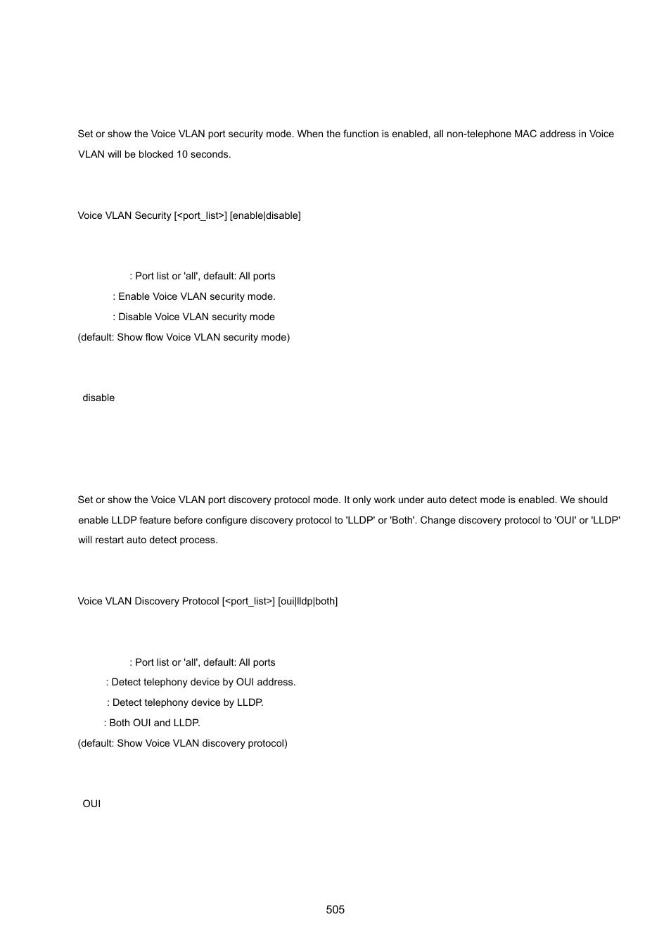 Voice vlan security, Voice vlan discovery protocol | PLANET WGSW-20160HP User Manual | Page 505 / 555