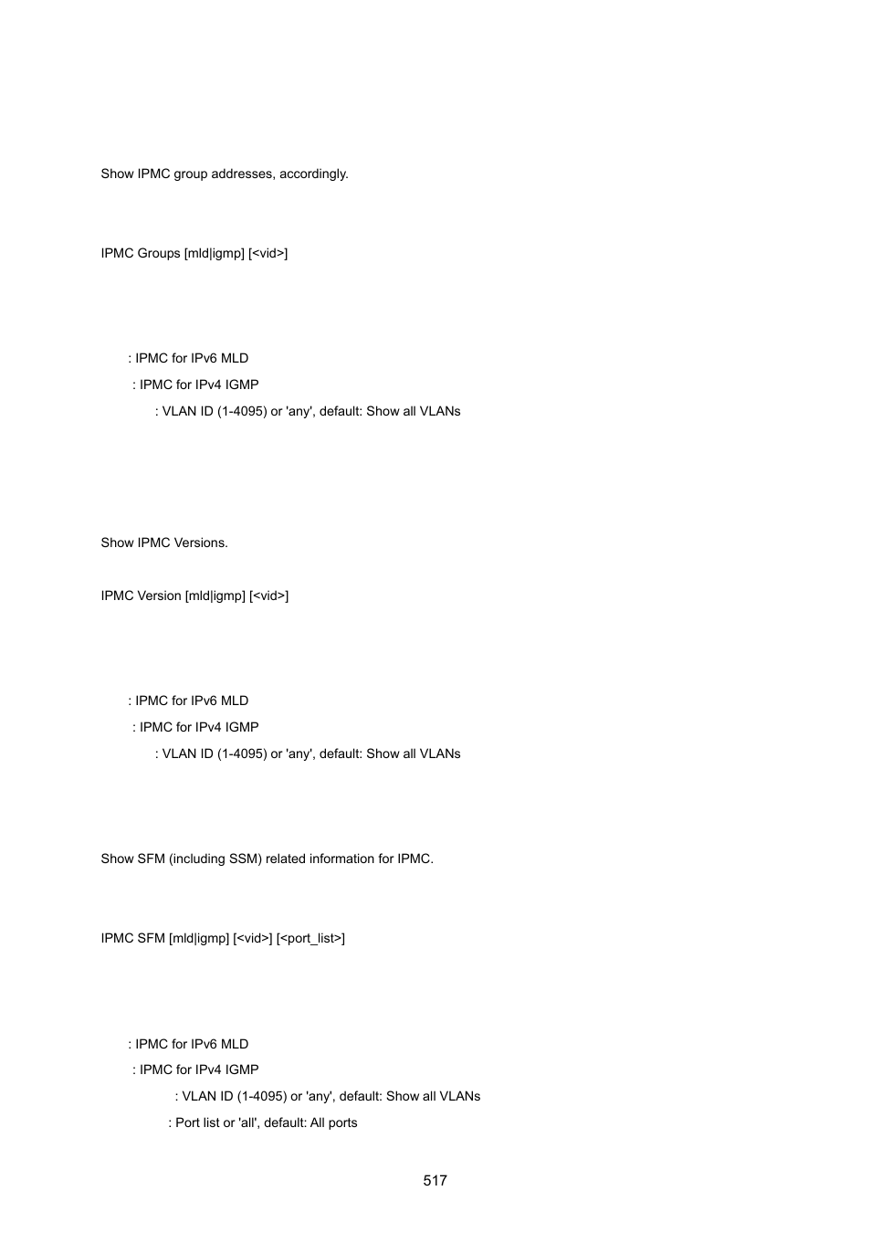 Ipmc groups, Ipmc version, Ipmc sfm | PLANET WGSW-20160HP User Manual | Page 517 / 555