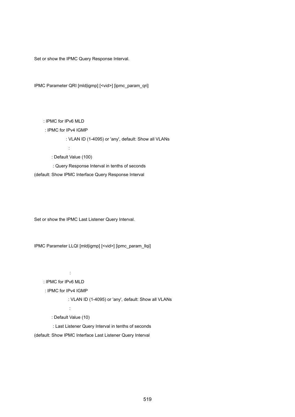 Ipmc parameter qri, Ipmc parameter llqi | PLANET WGSW-20160HP User Manual | Page 519 / 555
