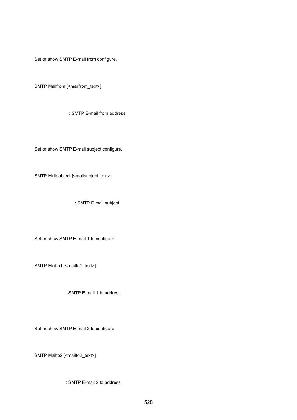 Smtp mail from, Smtp mail subject, Smtp mail to 1 | Smtp mail to 2 | PLANET WGSW-20160HP User Manual | Page 528 / 555