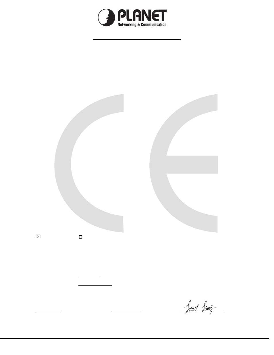 Ec declaration of conformity, Planet technology corporation | PLANET WGSW-20160HP User Manual | Page 555 / 555