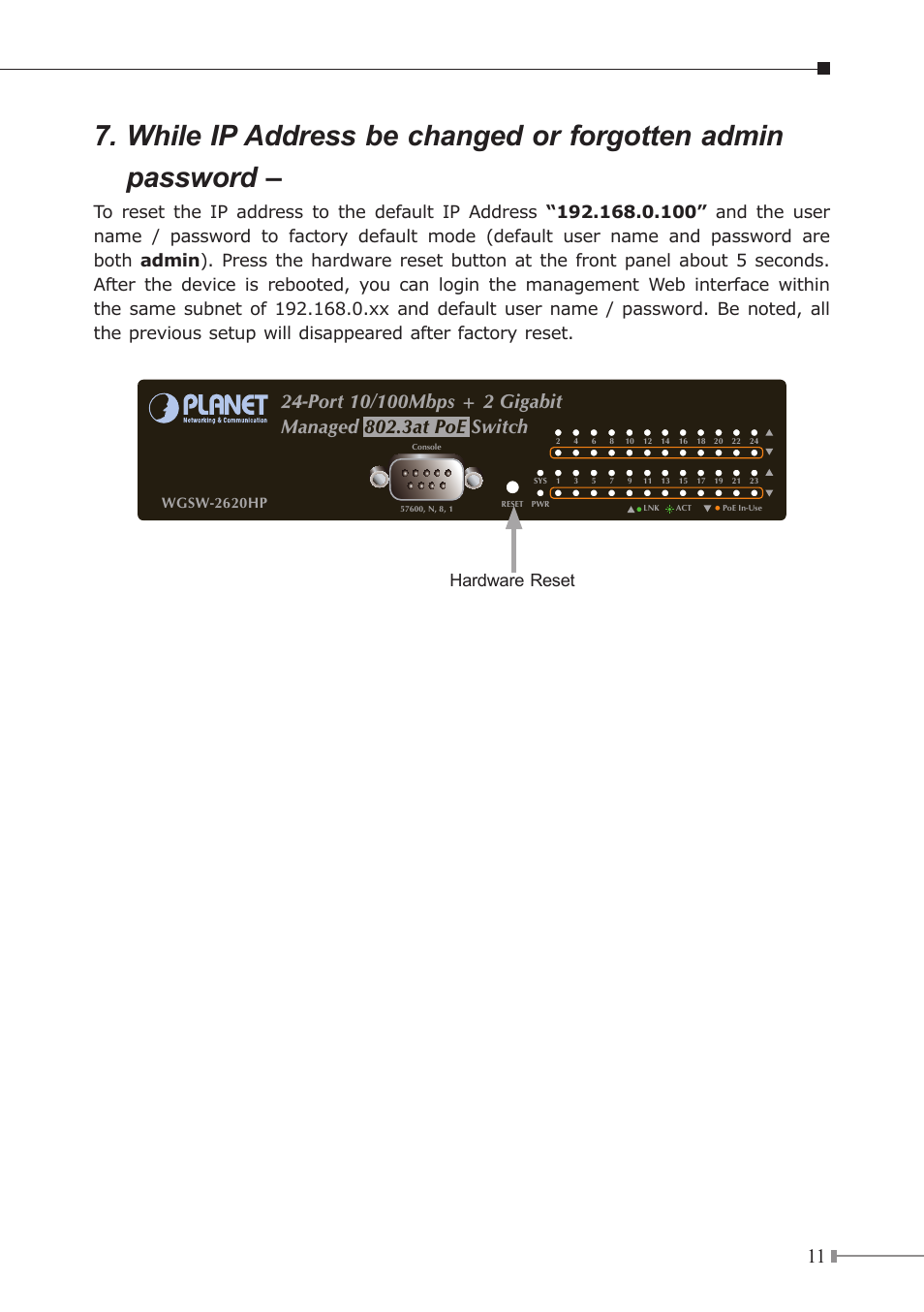 Wgsw-2620hp | PLANET WGSW-2620HP User Manual | Page 11 / 12
