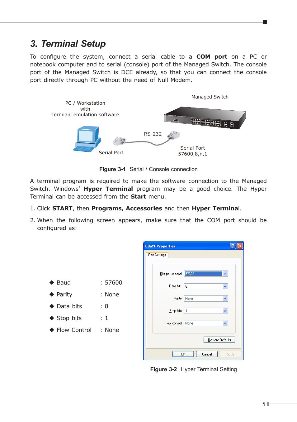 Terminal setup | PLANET WGSW-2620HP User Manual | Page 5 / 12