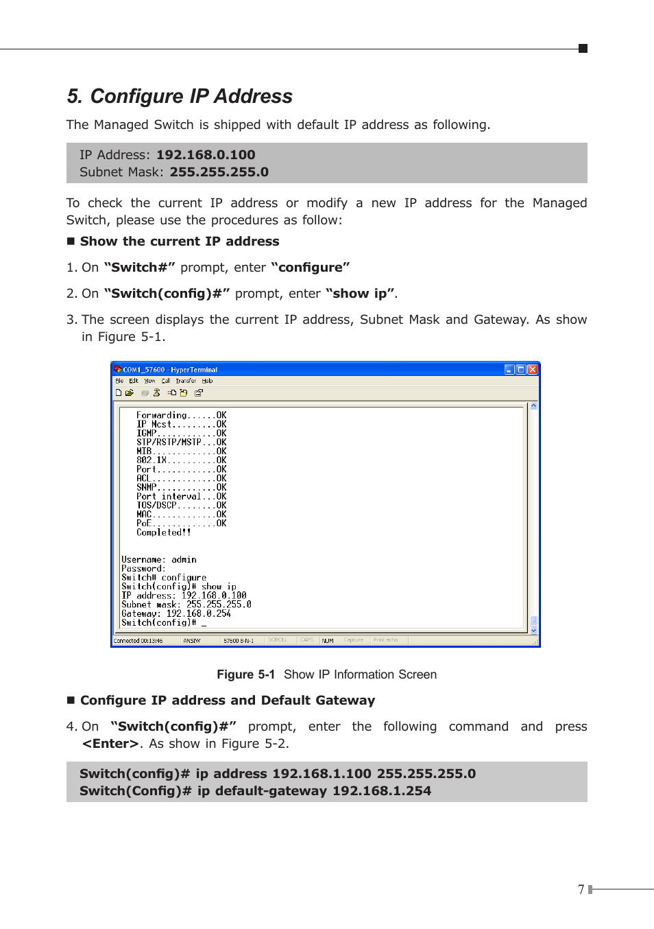 Configure ip address | PLANET WGSW-2620HP User Manual | Page 7 / 12