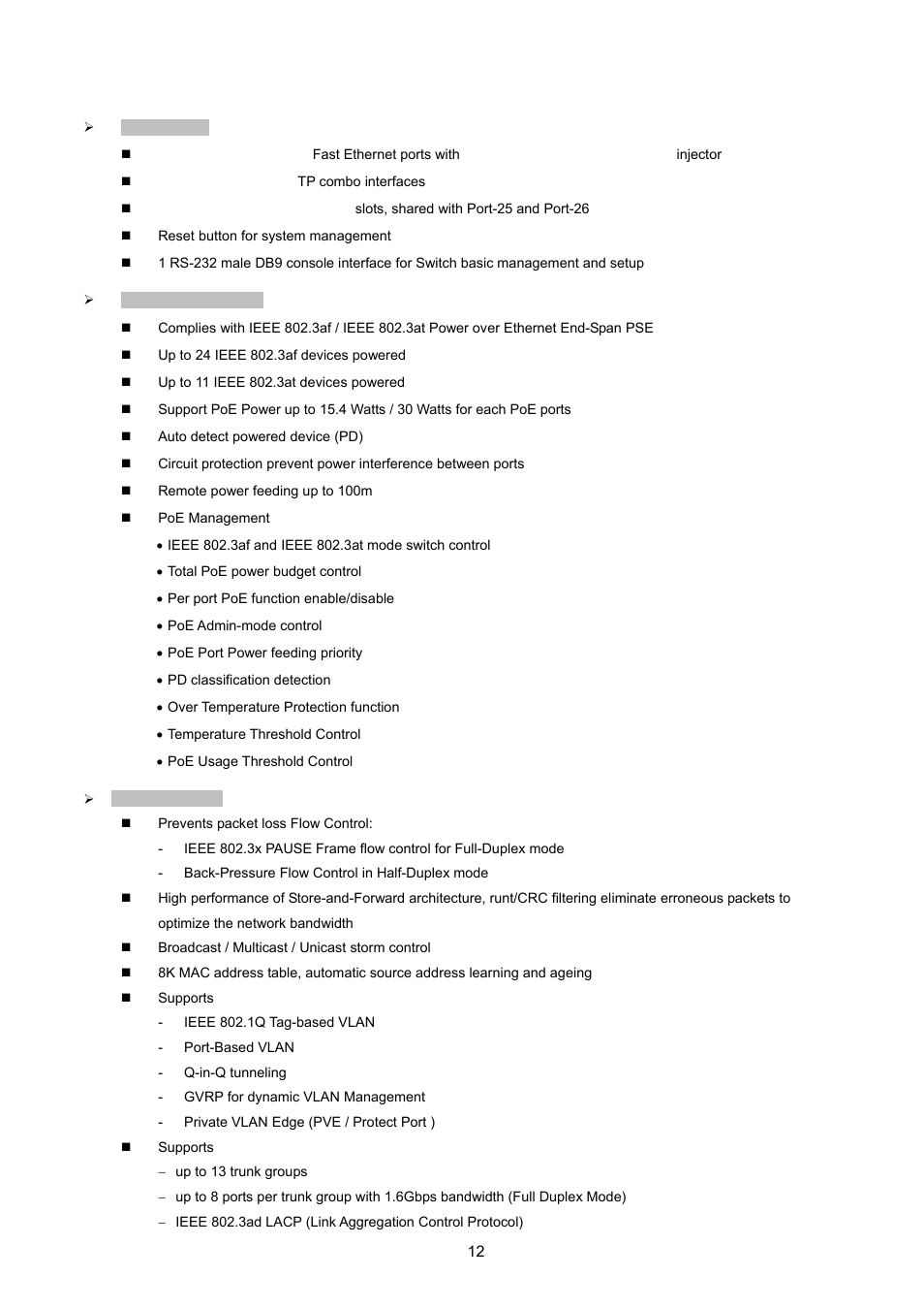 4 product features | PLANET WGSW-2620HP User Manual | Page 12 / 211