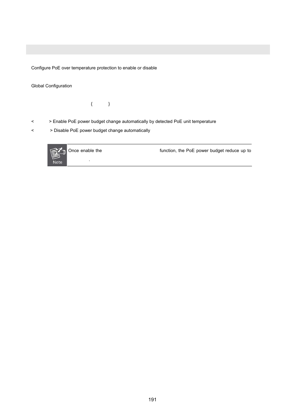 2 configure poe over temperature protection, Poe temperature-protection enable | PLANET WGSW-2620HP User Manual | Page 191 / 211