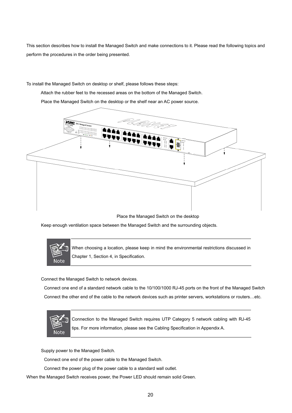 2 install the switch, 1 desktop installation | PLANET WGSW-2620HP User Manual | Page 20 / 211