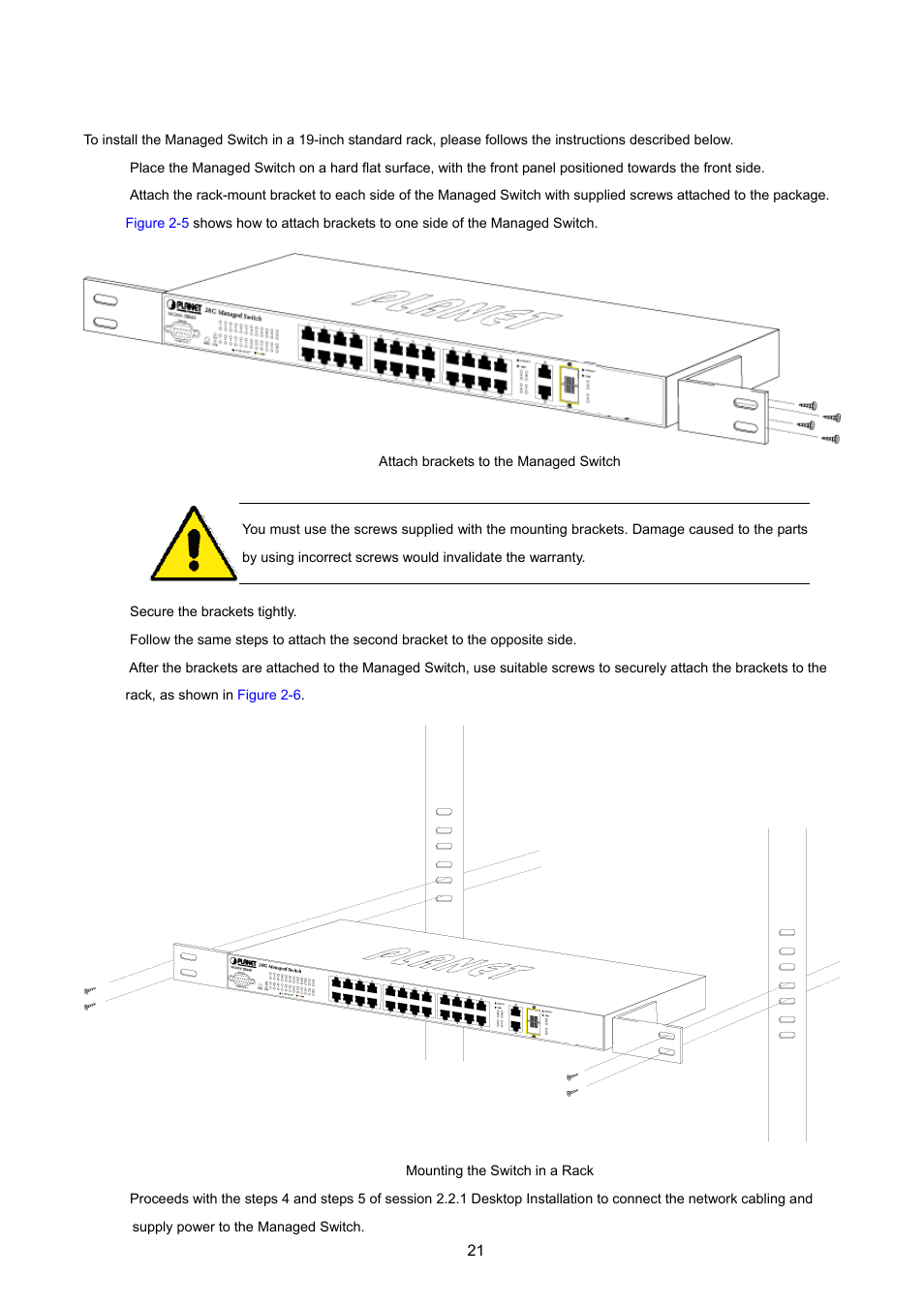 2 rack mounting | PLANET WGSW-2620HP User Manual | Page 21 / 211