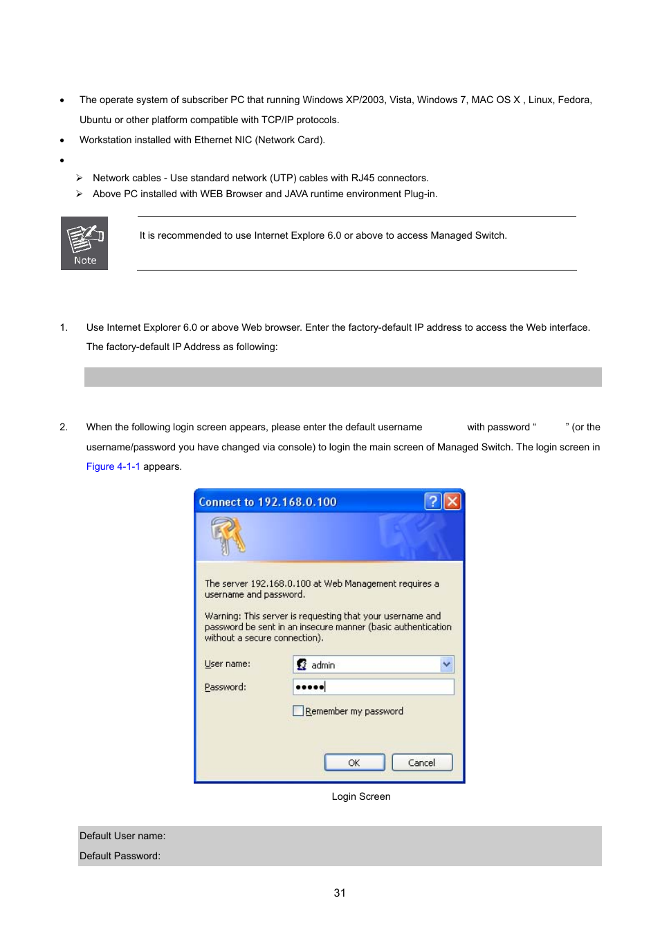 1 requirements, 2 logging on the managed switch | PLANET WGSW-2620HP User Manual | Page 31 / 211