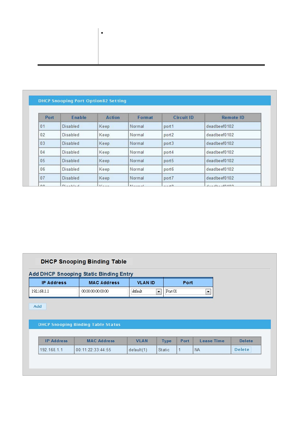 7 dhcp snooping binding table setting | PLANET WGSW-28040P User Manual | Page 185 / 324