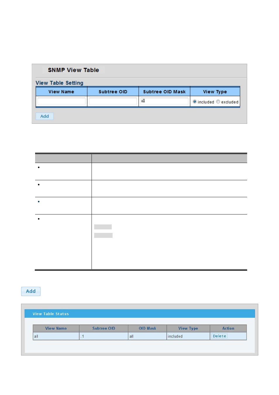 3 snmp view table | PLANET WGSW-28040P User Manual | Page 60 / 324