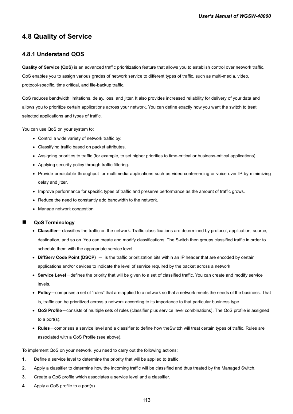 8 quality of service, 1 understand qos | PLANET WGSW-48000 User Manual | Page 113 / 293