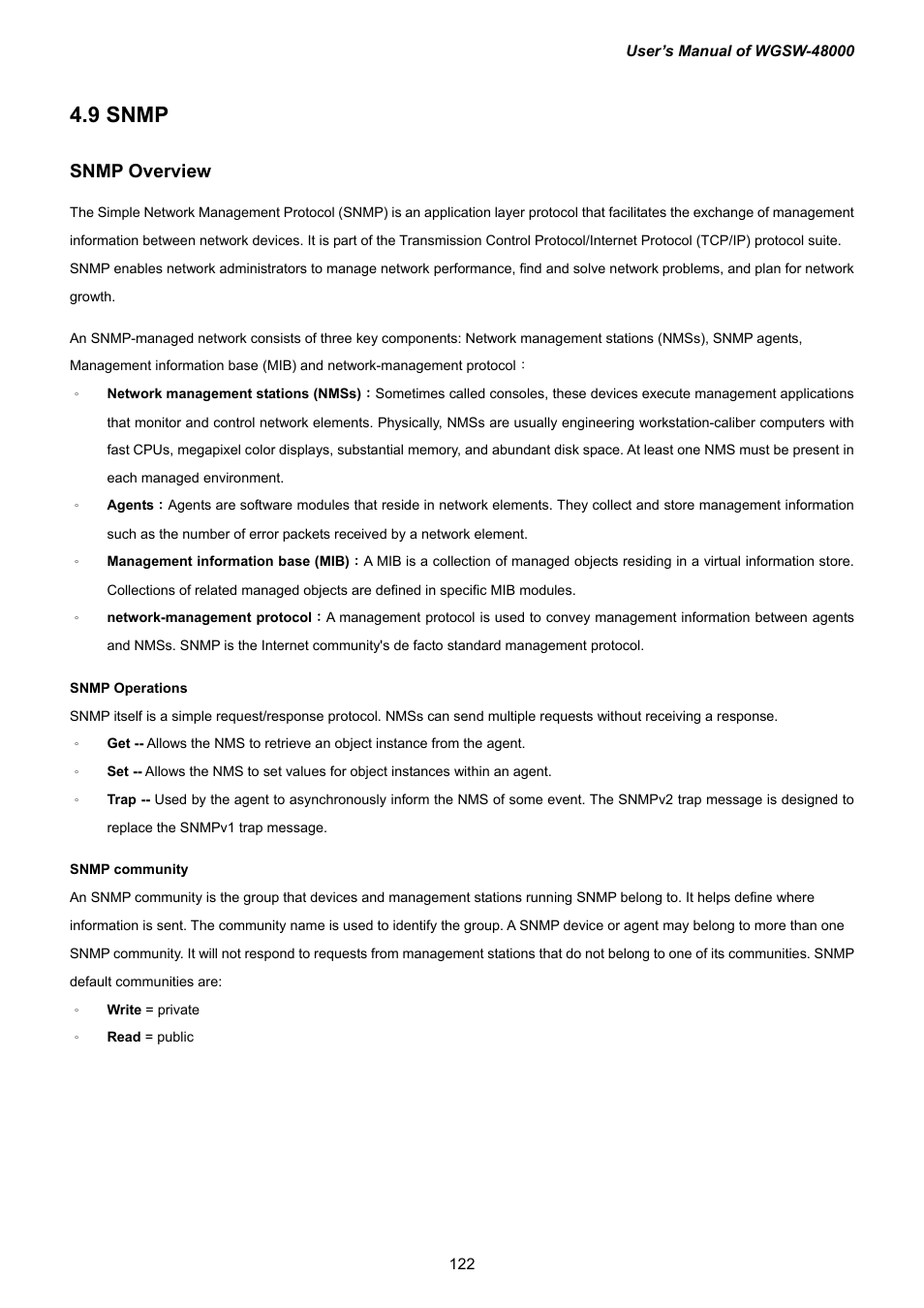 9 snmp, Snmp overview | PLANET WGSW-48000 User Manual | Page 122 / 293