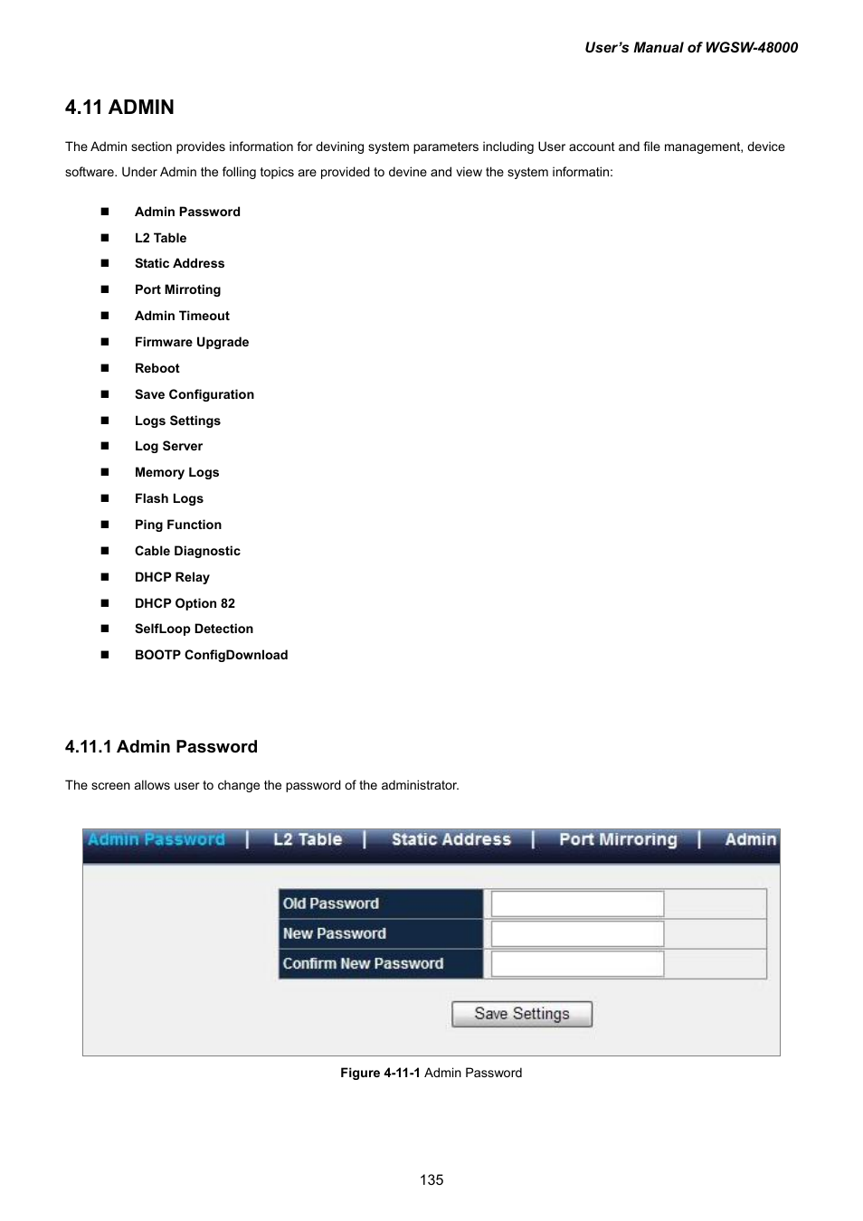 11 admin, 1 admin password | PLANET WGSW-48000 User Manual | Page 135 / 293