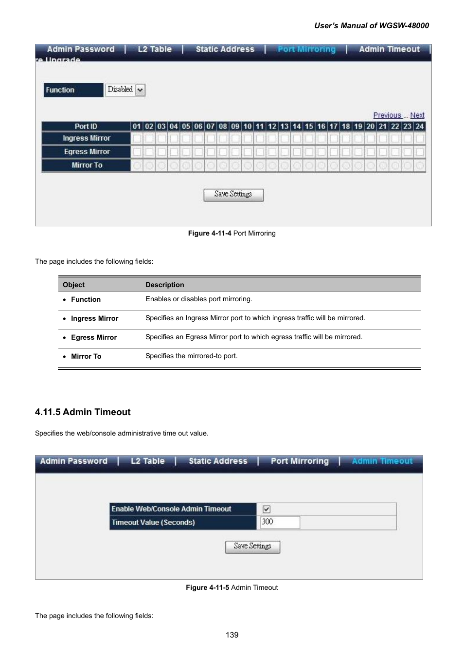 5 admin timeout | PLANET WGSW-48000 User Manual | Page 139 / 293
