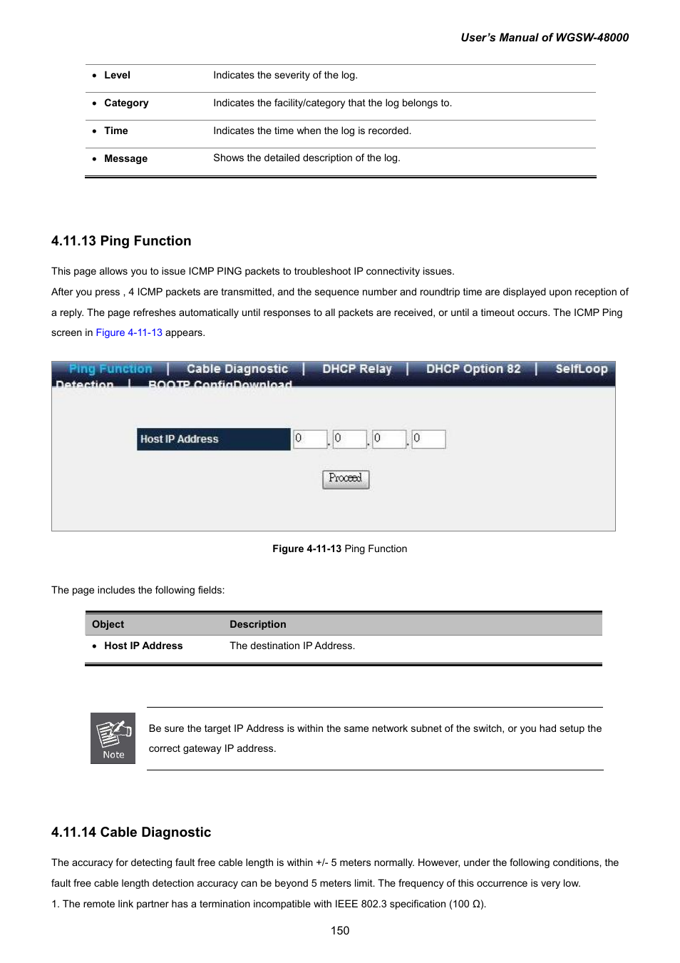 13 ping function, 14 cable diagnostic | PLANET WGSW-48000 User Manual | Page 150 / 293