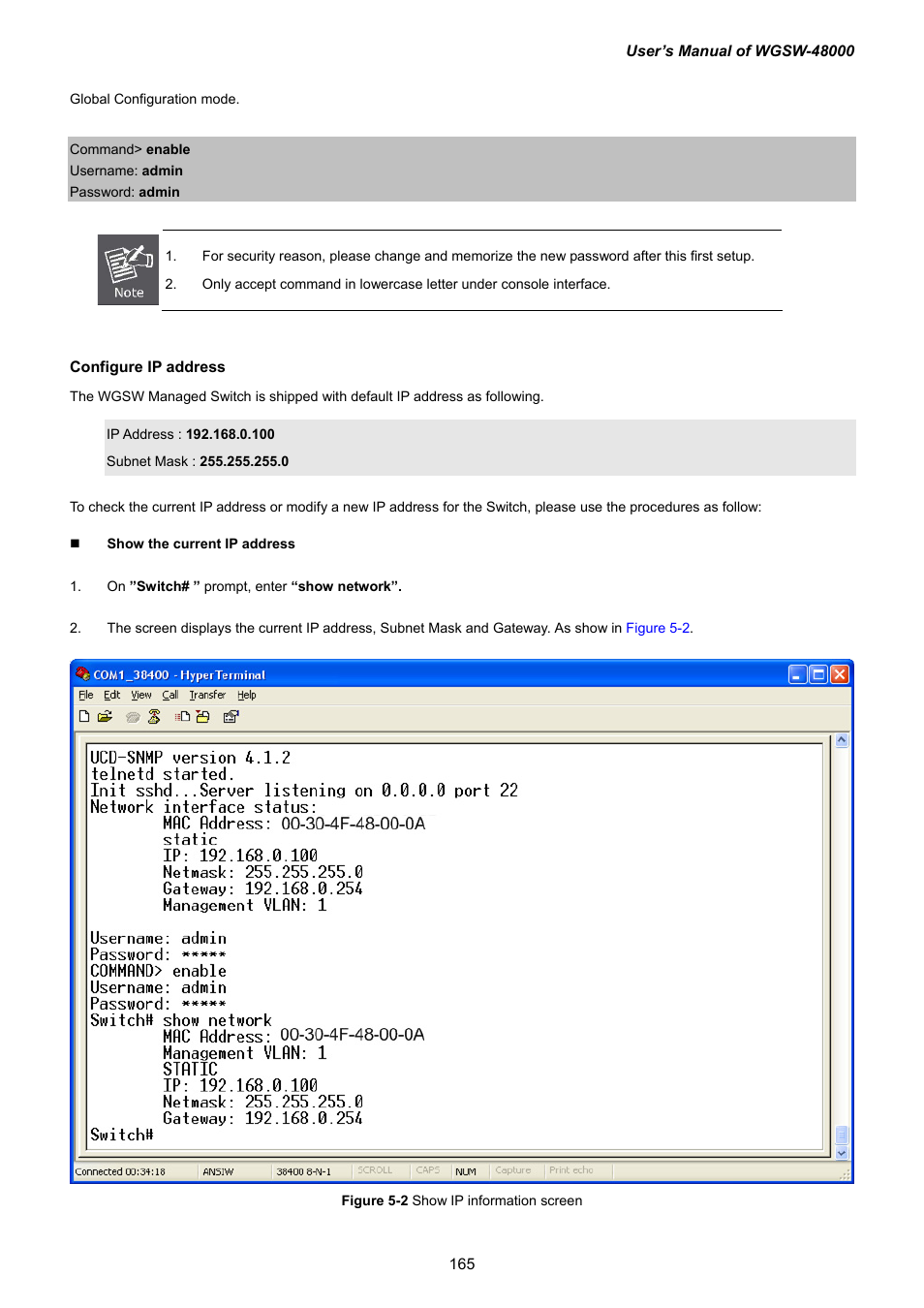 Configure ip address | PLANET WGSW-48000 User Manual | Page 165 / 293