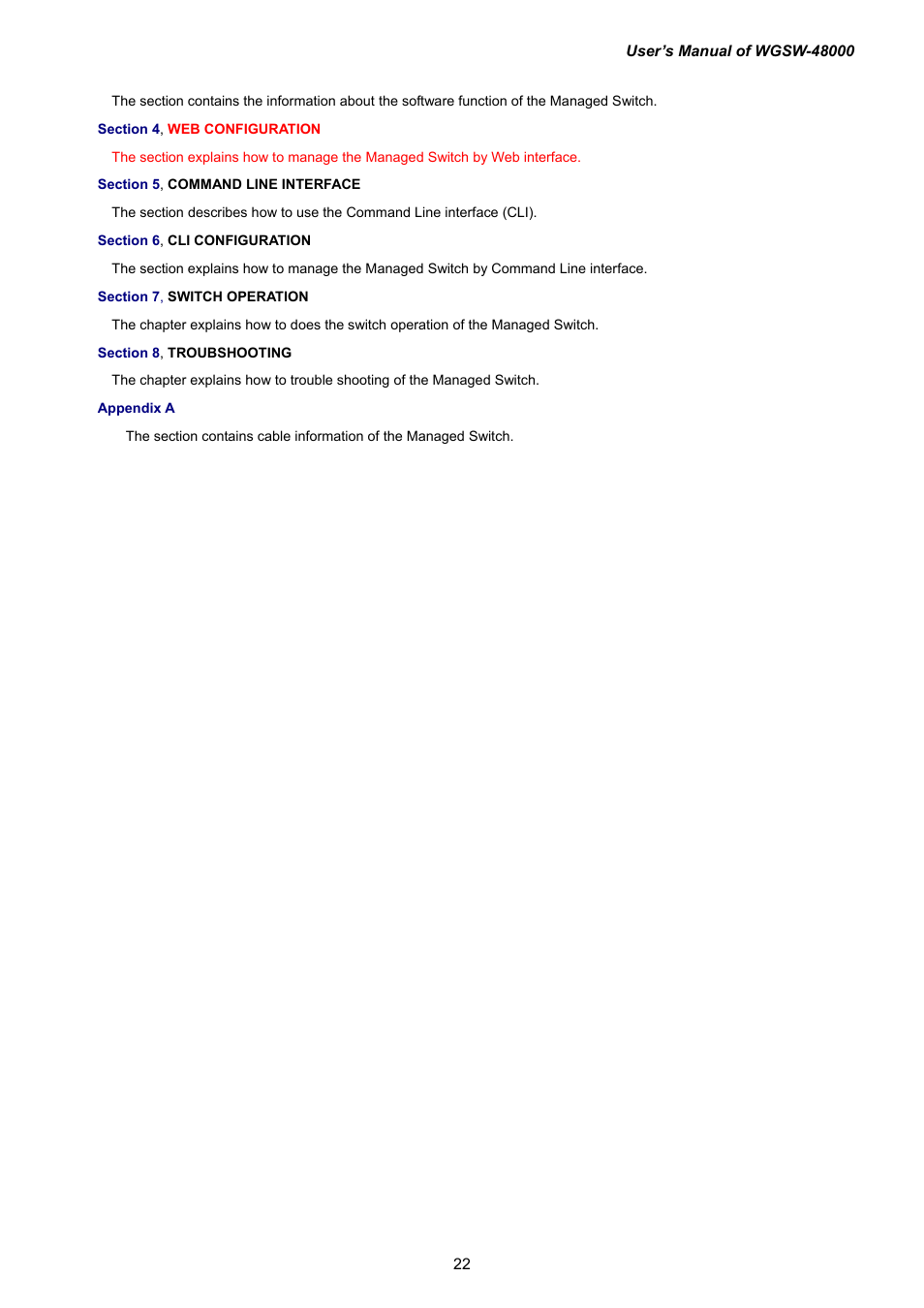 PLANET WGSW-48000 User Manual | Page 22 / 293