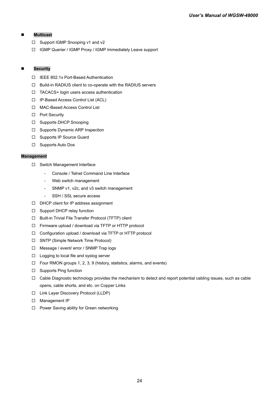 PLANET WGSW-48000 User Manual | Page 24 / 293