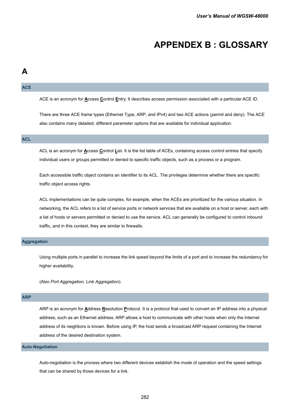 Appendex b : glossary | PLANET WGSW-48000 User Manual | Page 282 / 293