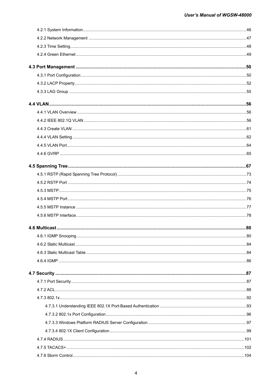 PLANET WGSW-48000 User Manual | Page 4 / 293