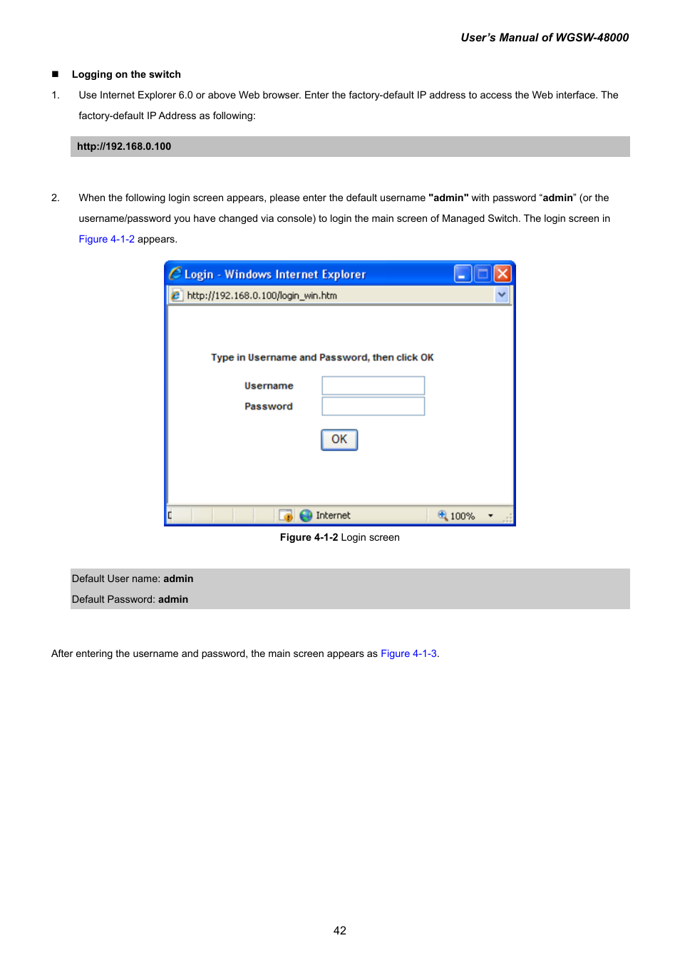 PLANET WGSW-48000 User Manual | Page 42 / 293