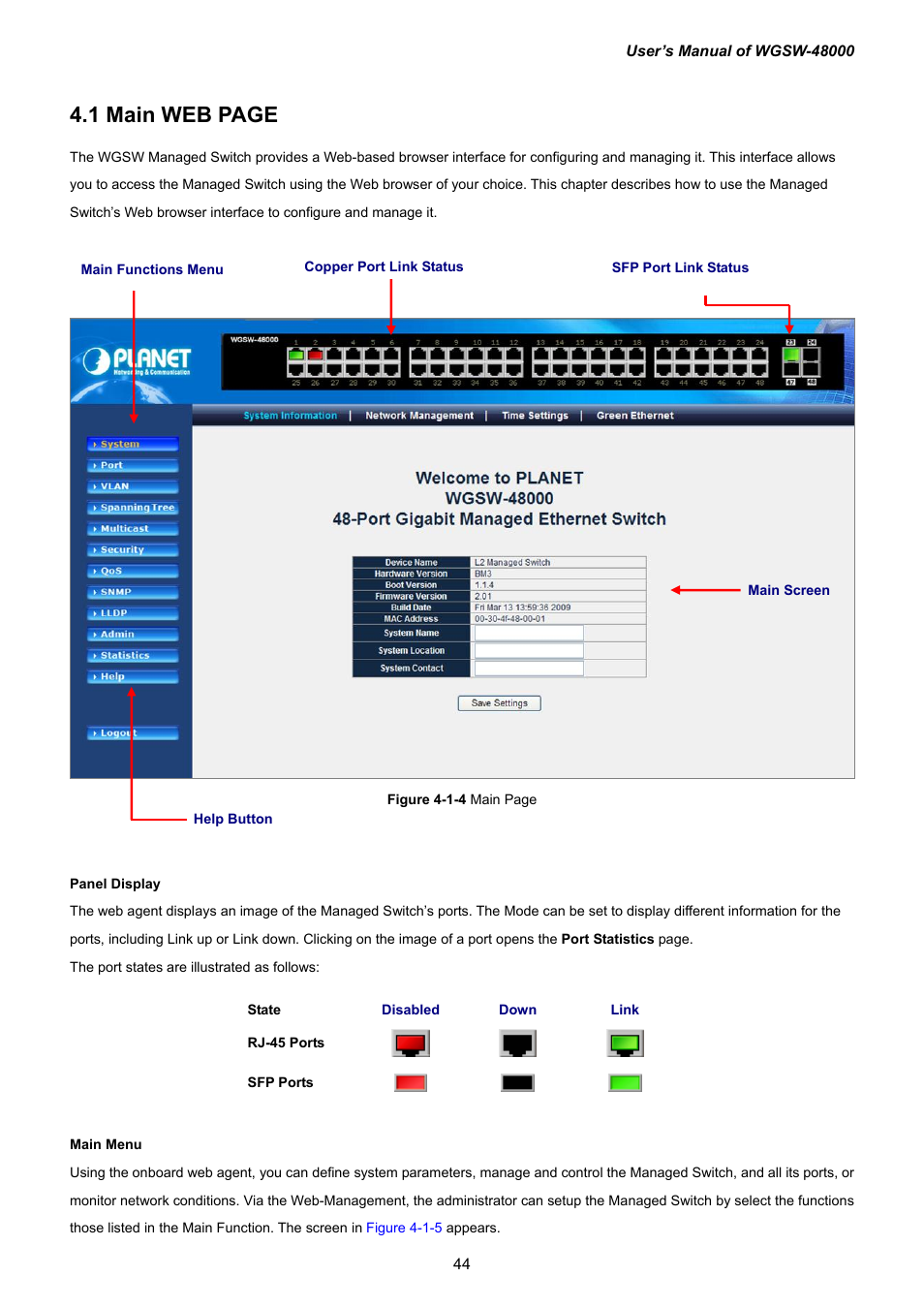 1 main web page | PLANET WGSW-48000 User Manual | Page 44 / 293