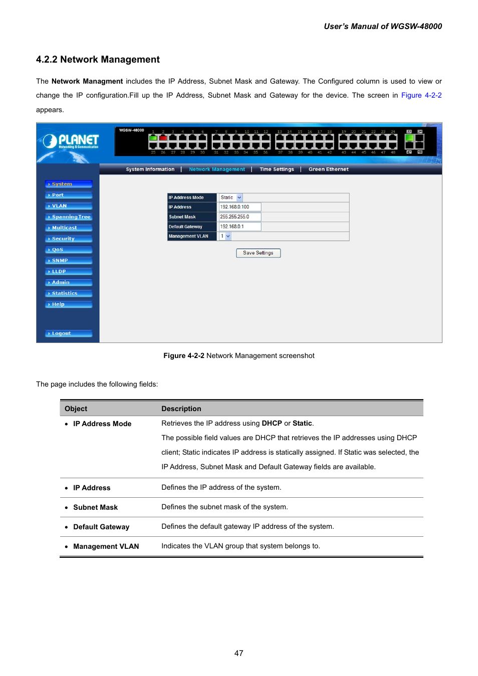 2 network management | PLANET WGSW-48000 User Manual | Page 47 / 293