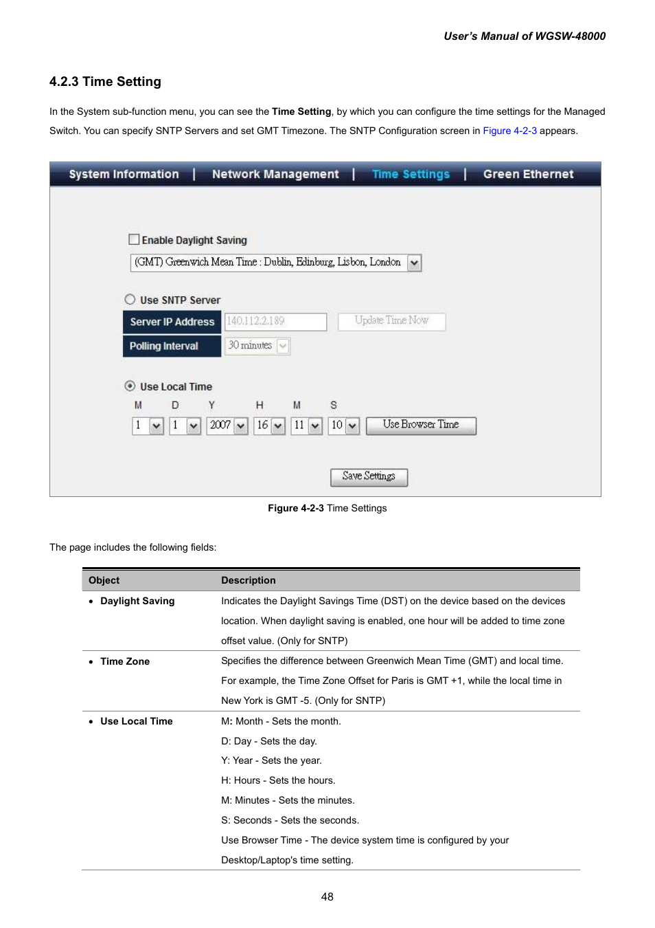 3 time setting | PLANET WGSW-48000 User Manual | Page 48 / 293