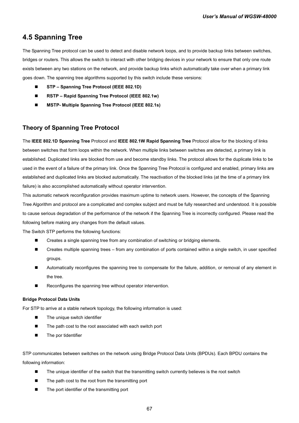 5 spanning tree, Theory of spanning tree protocol | PLANET WGSW-48000 User Manual | Page 67 / 293