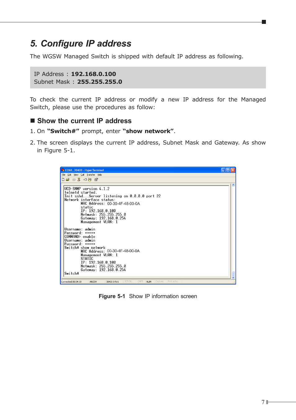 Configure ip address | PLANET WGSW-48000 User Manual | Page 7 / 12